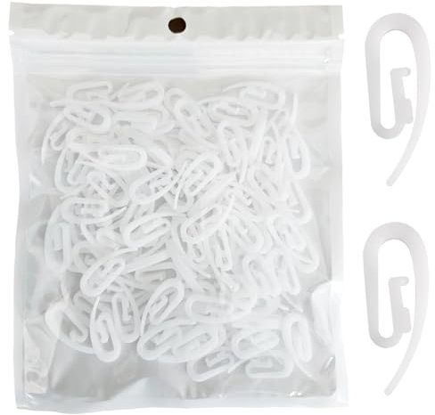 White Plastic Curtain Hooks for Door Curtain,Window Curtain,Curtain Header Tape Drapery Hooks (105 Pack 2.8x1.2cm)