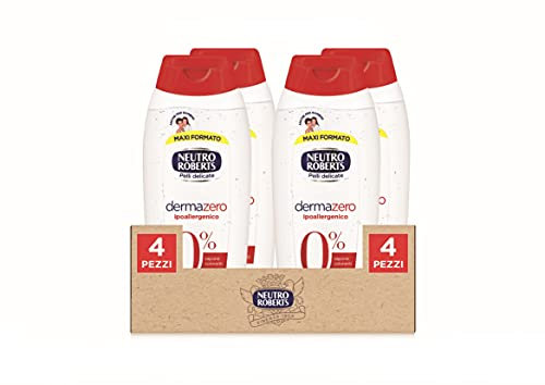 Neutro Roberts Bagnoschiuma Corpo Dermazero, Ottima per Pelli Delicate e Sensibili, Privo di Sapone e Coloranti, Adato a Uso Quotidiano e per l'Igiene dei Bambini, 4 Flaconi da 700 ml, 2.8L