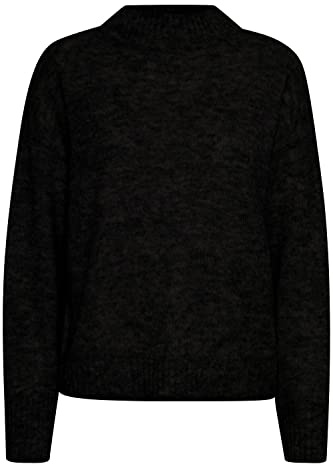 ICHI IHKAMARA LS3 Damen Strickpullover Feinstrick Pullover Strickpullover mit Turtleneck Regular-Fit, Größe:L, Farbe:Black (194008)