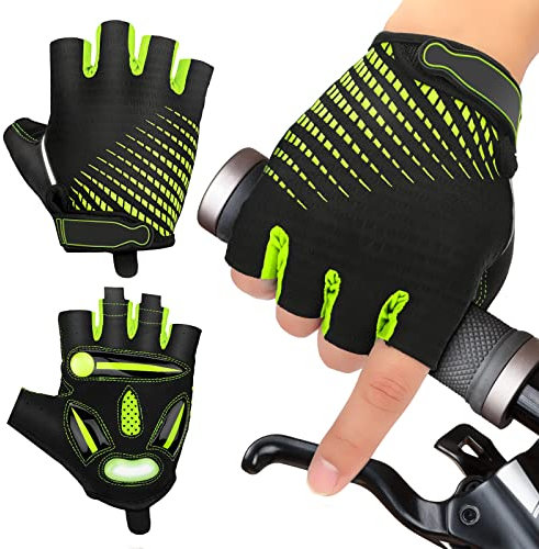 JTENG MTB Handschuhe,Halbfinger Sommer Fahrradhandschuhe für Männer und Frauen,Stoßfestes GELAtmungsaktivBequemRutschfest Geeignet für Motorräder Fahrräder MTB Fitnessstudio (Grün, L)