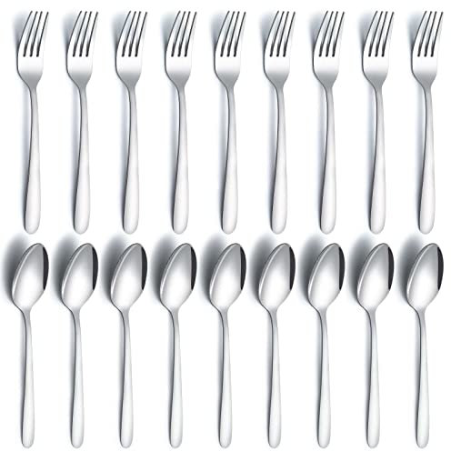 Lot de 24 cuillères et fourchettes en acier inoxydable de qualité alimentaire, fourchettes et cuillères à soupe pour la maison, la cuisine et le restaurant, poli miroir, passe au lave-vaisselle