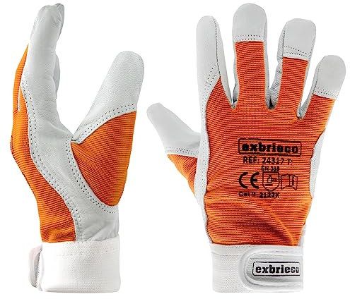 EXBRIECO 1, 3, 6 oder 12 Paar, Gartenhandschuhe aus Leder, Lammfellhandschuhe, Arbeitshandschuhe aus Leder, Schutzhandschuhe, dornenfest, verstellbar mit Klettband.