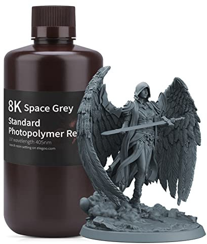 ELEGOO 3D Drucker Resin 8K Standard Rigid Photopolymer Resin, 405nm UV-härtendes Rapid Resin am Besten für Saturn 2 8K LCD 3D Drucker,1000g Raumgrau