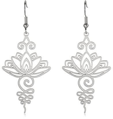kkjoy Lotos Unalome Halskette Edelstahl Lotus Blume Yoga Symbol Drop Ohrringe Inspirational Buddhismus Schmuck für Frauen Mädchen