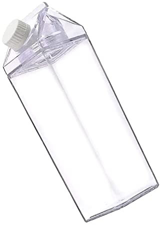 PingWPYe Portable Clear Milk Carton Water Bottle Reusable Leakproof Plastic Water Bottle Transparent Milk Box for Outdoor Indoor Travel Activities (500ml)