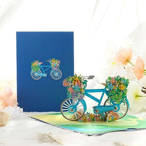 Drawelry 3D Blumen Pop-Up Grußkarte mit Gefaltete Liebe Herz Geburtstagskarte für Ehefrau, Freundin, Mama, Kinder Geburtstag, Hochzeit, Valentinstag, Weihnachten Glückwunsch (Fahrrad)
