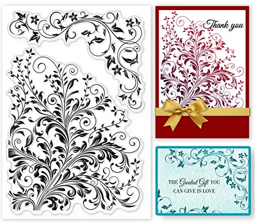 GLOBLELAND Flower Vine Lace Transparente Stempel Für Die Kartenherstellung Dekorative Vine Corner Background Transparente Silikonstempel Für DIY Scrapbooking Zubehör Prägung Papier Karte Album
