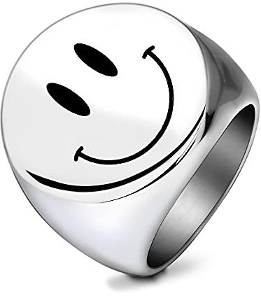 YAHOYA Trendige Glatte vergoldete Farbe überzogene Edelstahl Smiley Gesicht Ring niedliche Positive Gold Lächeln Ring für Frauen Mann