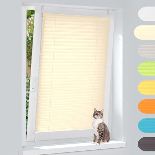 Plissee Klemmfix Ohne Bohren – Beige 115x120cm(BxH), Jalousie Lichtdurchlässig & Blickdicht, Sonnenschutz & Sichtschutz, Faltrollo Easyfix für Fenster & Tür