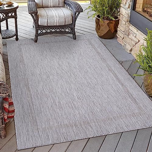 HomebyHome In & Outdoor Teppich Wetterfest Sisal Optik 120x170 cm Silber - Balkon Teppich Wasserfest, Waschbar, Flachgewebe - Ideal für Küche, Camping, Garten und Terrasse