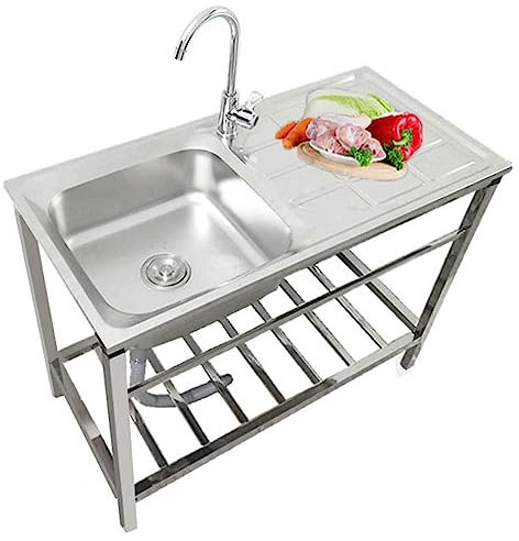 Outdoor Spüle Mit Wasserhahn,Spülbecken Edelstahl,Freistehende Außenbereich Camping Spültisch 1 Becken Gastro Spüle,Kommerzielles Einzelbecken-Waschbecken Für Garage,Werkstatt,Waschküche,Bauernhaus (