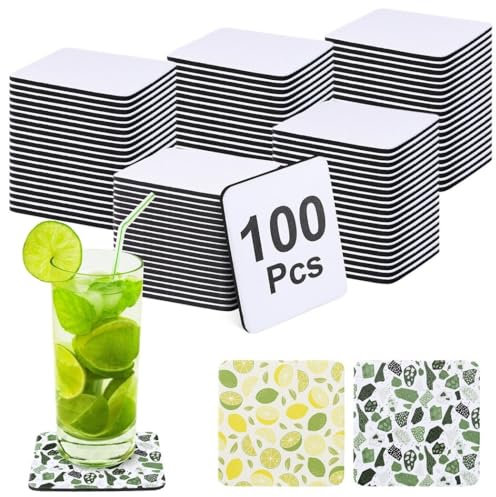 Homaisson 100 Stück Sublimationsuntersetzer, blanko, 10,2 x 10,2 cm, quadratisch, blanko, Sublimationsdruck, Heißpresse, Untersetzer für DIY Handwerk