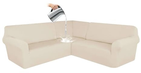 CLGTY Wasserdicht Sofabezug Ecksofa, 3 Stücke Bezug Für Ecksofas L-Form Sofa Bezug Eckcouch Antirutsch Sofahusse Für Wohnzimmer-Beige-5 Sitzer