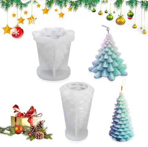 Dfuqanb 2 Pièces Moule en silicone 3D Sapin de Noël bougie à 3D, Moules de bougie de Noël en silicone, Convient pour les bougies parfumées DIY, les décorations artisanales de Noël