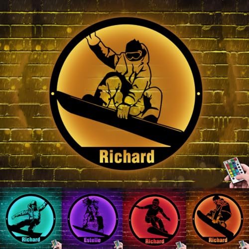 Benutzerdefinierte Snowboarder Metall Wandschild LED-Licht Winter Skifahren Wohnkultur Geschenk für Skifahrer Liebhaber Schnee Ski Dekoration Schnee Abenteuer Schild 16 Farben Sport Neon Lampe für