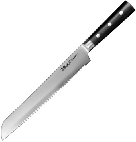 Culinaris Brotmesser, Klingenlänge 25 cm aus hochwertigem Deutschen Edelstahl für Rechts- und Linkshänder. Profi Gebäckmesser mit dreifach genietetem ergonomischen Griff