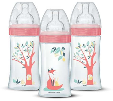 Dodie Garçons Lot de 3 Biberons Tétines Plates, Rose, 270 ml, Débit 2