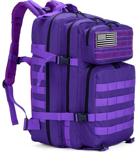 SEYATULLH Mochilas Tácticas Militares para Hombre/Mujer 45L Grandes Army Molle Bolsa Mochila de Senderismo para Acampar (Morado)