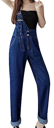 Jumpsuit Donna Elasticizzata Invernale Salopette Denim Casual Tuta Intera Curvy Elegante Jumpsuit Baggy con Tasche Salopette Jeans