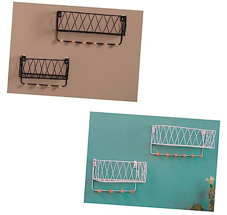 IMIKEYA 1stück Wandregal Mit Haken Eisen Mit Hohlem Ablagefach Für Schlafzimmer Und Wohnzimmer Weiß Praktisches Aufbewahrungssystem Für Jacken Regenschirme Und Deko
