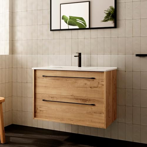 bathme Lennox Mueble de Baño con Lavabo de Encimera Roble Ostippo - Medida: 70 CM 70 CM