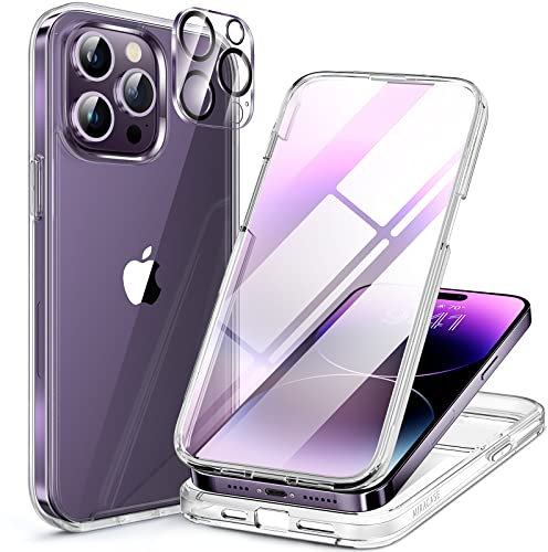 Miracase 360 Grad für iPhone 14 Pro Max Hülle mit Eingebaut Glas Schutzfolie, Komplettschutz HandyHülle Stoßfest Case für iPhone 14 Pro Max Schutzhüllen 6,7 Zoll, Transparent