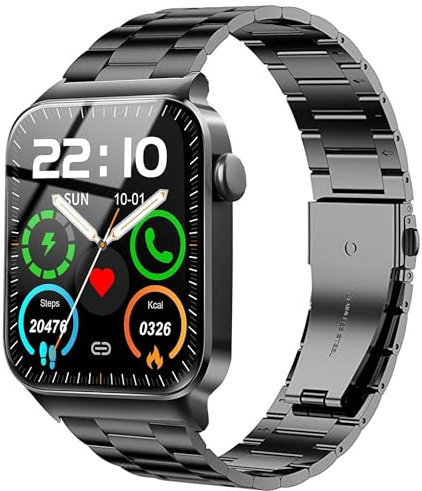 Blueshaweu Cinturino compatibile con smartwatch uaue T50S da 1,85, classico, in acciaio inox, per smartwatch uaue/VKROBAG/Doner ton T50s, Nero