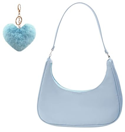 HIOQFR Y2k Shoulder Bag Women HandBag Small Aesthetic Tasche Damen Umhängetasche Handtaschen Kleine Mini Handtasche Teenager Mädchen Unterarmtasche Frauen Schultertasche Elegant Achsel Tasche-Blau