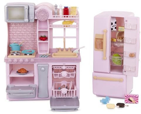 Our Generation – Pink Fridge & Home Kitchen Playset – Cooking & Pretend Food Items – 18-inch Doll Accessories – Imaginative Play – Toys for Kids Ages 3 & Up – Gourmet Kitchen Set