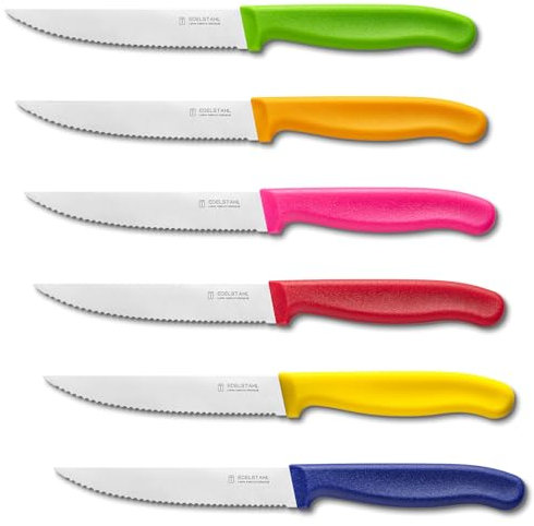 targzier Steakmesser Set 6 teilig, Steak Messer Set aus Edelstahl mit Wellenschliff,Scharfes Messerset Steakbesteck Set,Geeignet für Restaurants,Hotels und Dinner Party,Mehrfarbig,Spülmaschinenfest