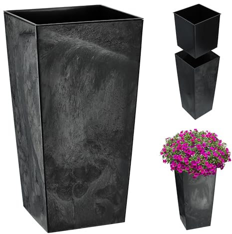 KADAX Elegante Vaso Alto per Piante da Interno ed Esterno Decorativo, Grande Fioriera in Plastica per Giardino e Balcone (Cemento Nero, 57.5 cm)