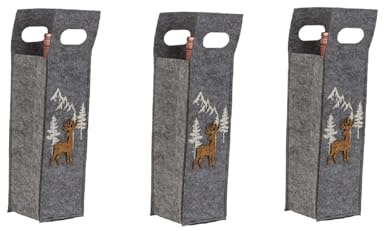 3 Stück Flaschentüten für Wein aus Filz Wald Berge Hirsch Geschenktasche Weinflaschentasche