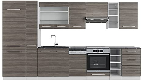 Vicco Küchenzeile Fame-Line, Edelgrau/Weiß, 355 cm Mit AP Marmor