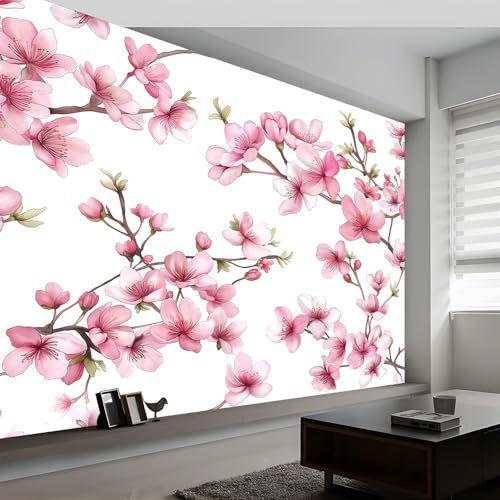 Generico Murales da Parete 3D Pittura Botanica Acquerello Fiori Di Pesco Arte, Realismo Carta da Parati Fotografica di Alta Qualità per Soggiorno e Camere da Letto 400 x 280 cm (WxH)