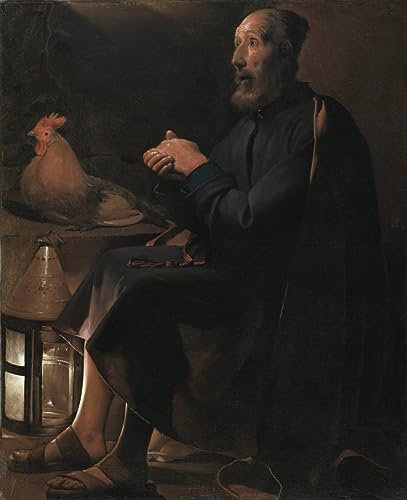WACTWJNA Berühmt Leinwand Malerei Poster Wandkunst Leinwanddrucke Saint Peter Repentant von Georges De La Tour Moderne Kunst Wandbild für Flurdekoration 60x90cm