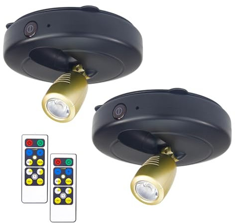 BIGMONAT Foco de luz alimentado por pilas, luces LED inalámbricas, luces de puck regulables para plantas, luz de exhibición de arte interior, luz de acento, luz blanca cálida, paquete de 2, negro
