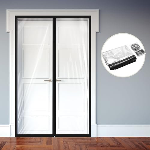 Amylove Zipper 72 x 80 Inch Dust Barrier Door Kit Construction Door Barrier 6 x 6.7 ft Reusable Plastic Curtain Cover Containment Standard Doorway Temporary Wall Screen Sheeting for Bathroom Hallway