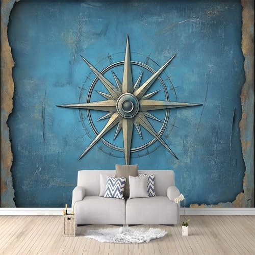 Papier Peint Intissé Rose Des Vents Bleue 400x280 cm Papier Peint Panoramique Moderne, Tableaux Muraux Tapisserie Photo, Papier Peint Mural pour Salon, Chambre, Fond Décor TV
