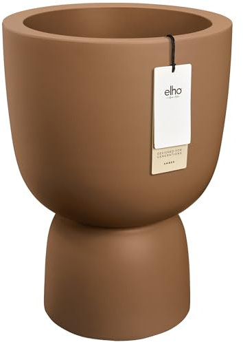 elho Amber Coupe Round 35 - Flower Pot for Indoor & Outdoor - 100% Recycled Plastic - Ø 34.9 x H 49.0 cm - Brown/Caramel