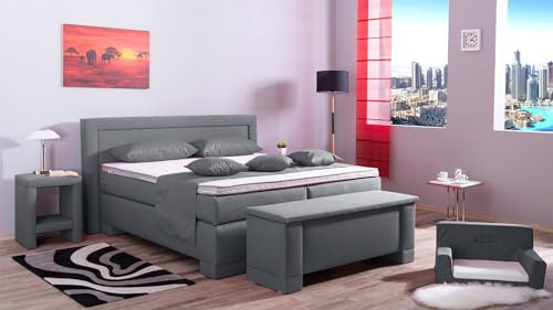 Boxspringbett Rico 240x220, W-Silver Grey, 7-Zohnen Taschenfederkernmatratze, Komfortschaum - Inklusive Aufbau - Deutscher Hersteller
