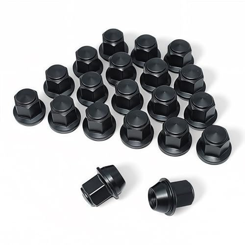 WZHUIDA 20 Radmuttern Kegelbund 60° M12 x 1,5 X 32, Kompatibel Mit Ford Focus Fusion Fiesta Fabrikräder, OEM Original Einteilige Chrom-Radmuttern (Schwarz)