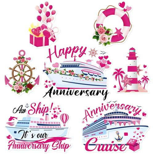 Dazoratix Jubiläumskreuzfahrt-Türmagnete, 7 Stück, Hochzeit, Schiff, Kabine, Kabine, Anker, Zubehör, magnetische Aufkleber für Karneval, Party, Kühlschrankmagnet, Kühlschrank, Auto, Dekoration,