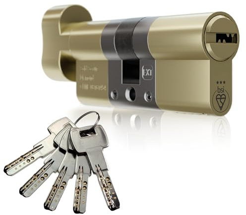 IRONWORX® Spectre Brass 35mm (Turn) / 55mm (Key) (90mm) Maximum-Security Police Approved TS007 BSI 3 Star Euro Cylinder Door Lock with Escape Thumb Turn Function, Includes 5X Keys