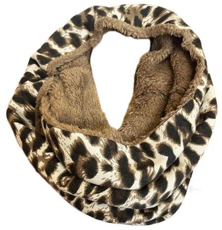 J26 Leopard Zebra Kuschelig Warmer Winter Loop Schal Fleece Schlauchschal Rundschal Leo flauschig Unisex (Leo Braun Braun)
