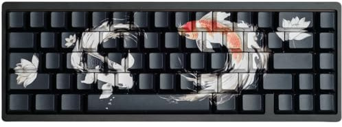 ULTRAEQUIP PBT Keycaps Lucky Koi Fish 60 75 100 Prozent Glanz durch Seitendruck, dickes Kirschprofil, 130 Tasten, Farbstoff-Sub-Tastenkappen-Set für 61/64/68/84/87/100/104/108 MX mechanische Tastatur