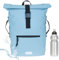 Rucksack Herren Plane Time Bag Kurierrucksack Roll-Top Fahrradrucksack Sport Fitness Damen 23 Liter A4 12821 + Flasche (Pastell Hellblau (3) 12825)
