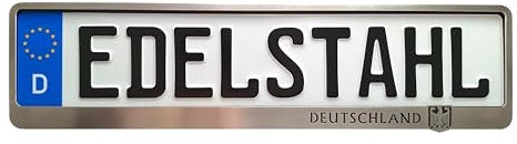 Kennzeichenhalter mit Aufschrift Deutschland - Auto Nummernschildhalter Rahmen Edelstahl Poliert - Nummernschild Kennzeichenhalterung - Auto Kennzeichen (1x Edelstahl Poliert)