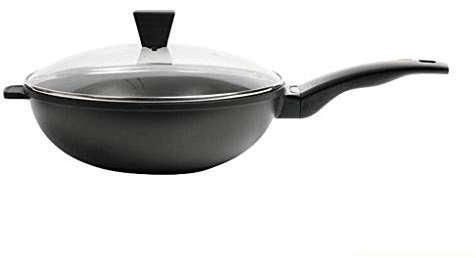 QTYQWC Wok en Fonte d'aluminium antiadhésif et résistant aux Rayures, renforcé de Diamants, Noir