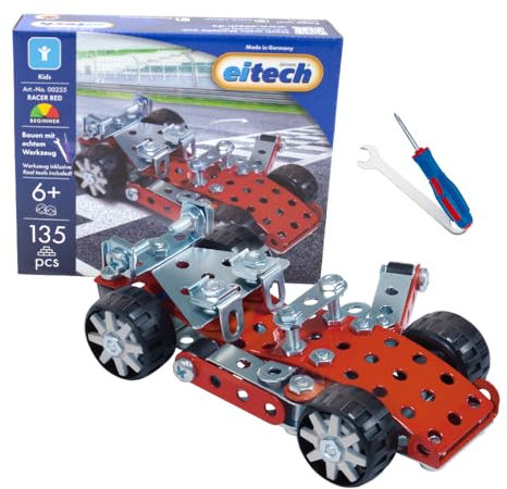 Eitech 00255 Metallbaukasten - Racer Red, Spielzeugauto, Modellauto mit 135 Bauteilen für Kinder, Konstruktionsspielzeug für Mädchen und Jungen 6 7 8 Jahre, Modellbausatz Rennauto