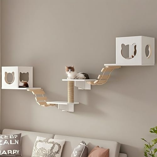 KEJIAWU Kletterwand for Katzen XXL - Wandmontierte Kratzbäume mit Sisalpfosten und Hängematte - Ideal zum Klettern und Entspannen(7PCS)